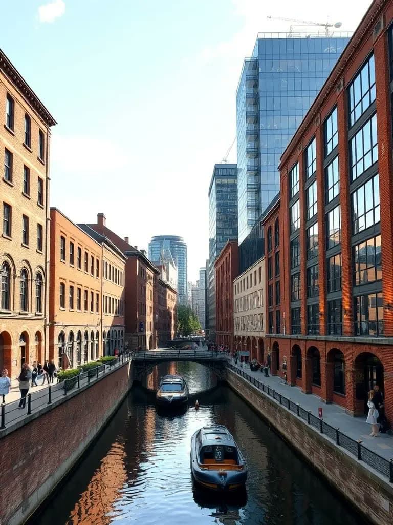 Red-brick warehouses beside the canal in Castlefield