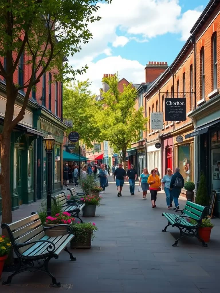 Busy high street in Chorlton with independent shops